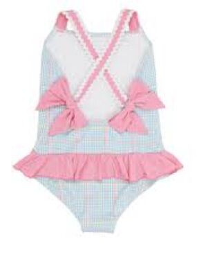 The Beaufort Bonnet Company Girls Pink and Light Blue Gingham One-Piece Swimsuit